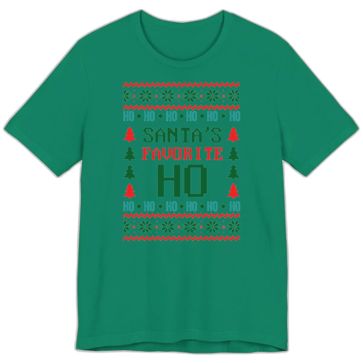 Santa's Favorite Ho Ugly Christmas Sweater Premium T-Shirt in Kelly