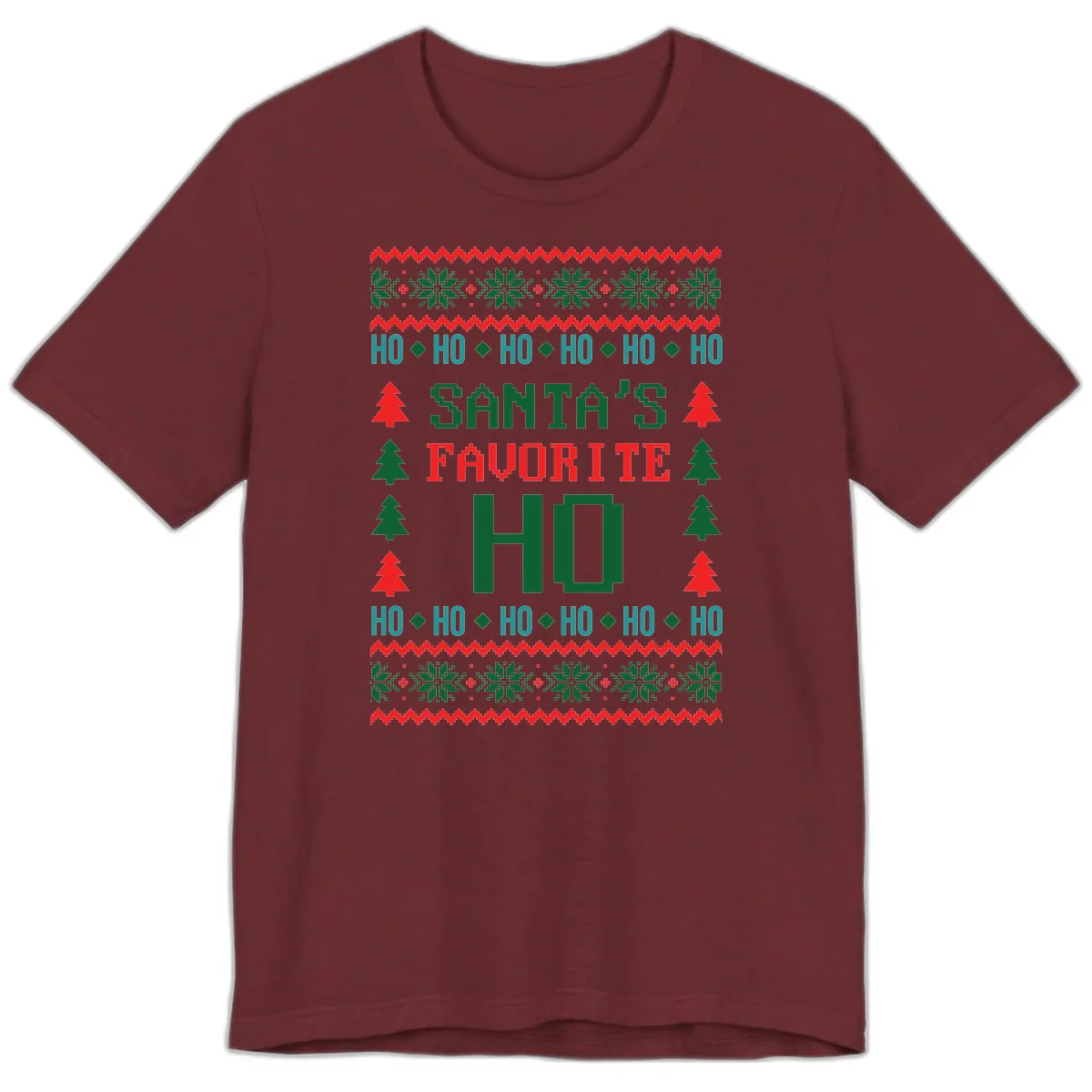 Santa's Favorite Ho Ugly Christmas Sweater Premium T-Shirt in Heather Cardinal