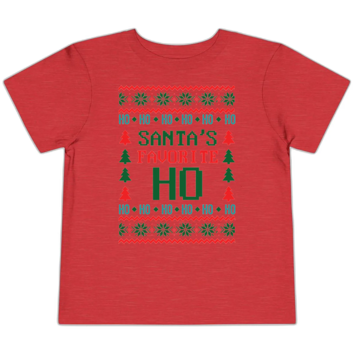 Santa's Favorite Ho Ugly Christmas Sweater Toddler T-Shirt in Heather Red