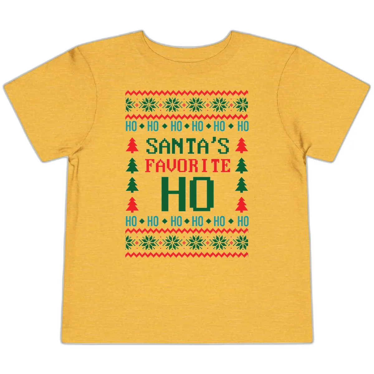 Santa's Favorite Ho Ugly Christmas Sweater Toddler T-Shirt in Heather Yellow Gold