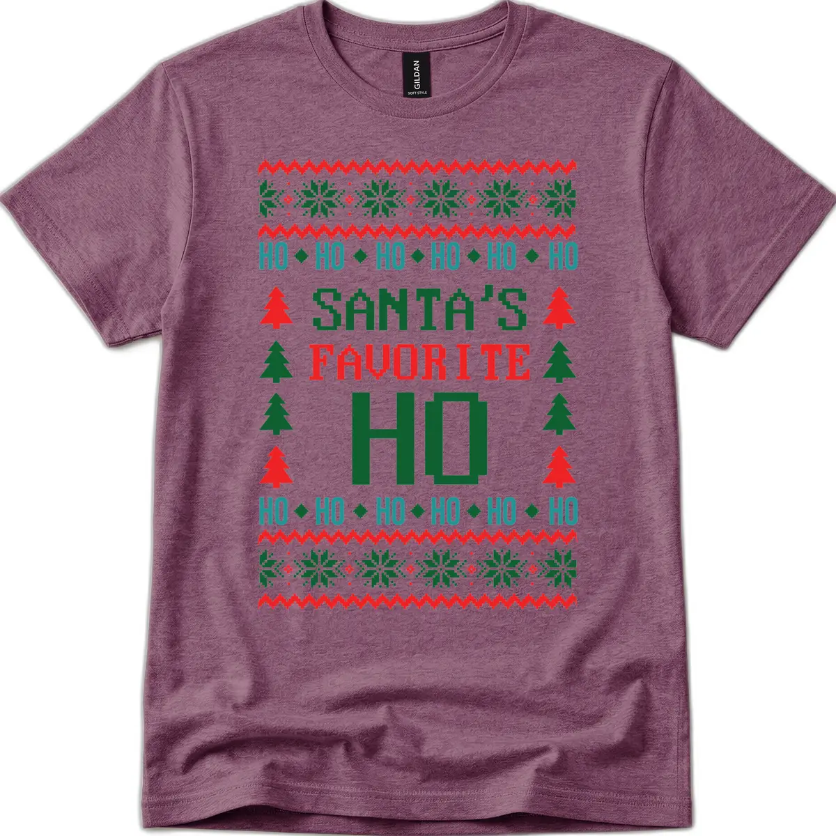 Santa's Favorite Ho Ugly Christmas Sweater T-Shirt in Heather Maroon