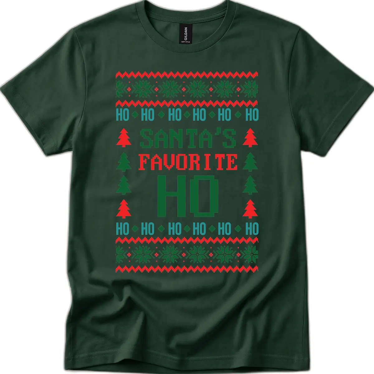 Santa's Favorite Ho Ugly Christmas Sweater T-Shirt in Forest Green