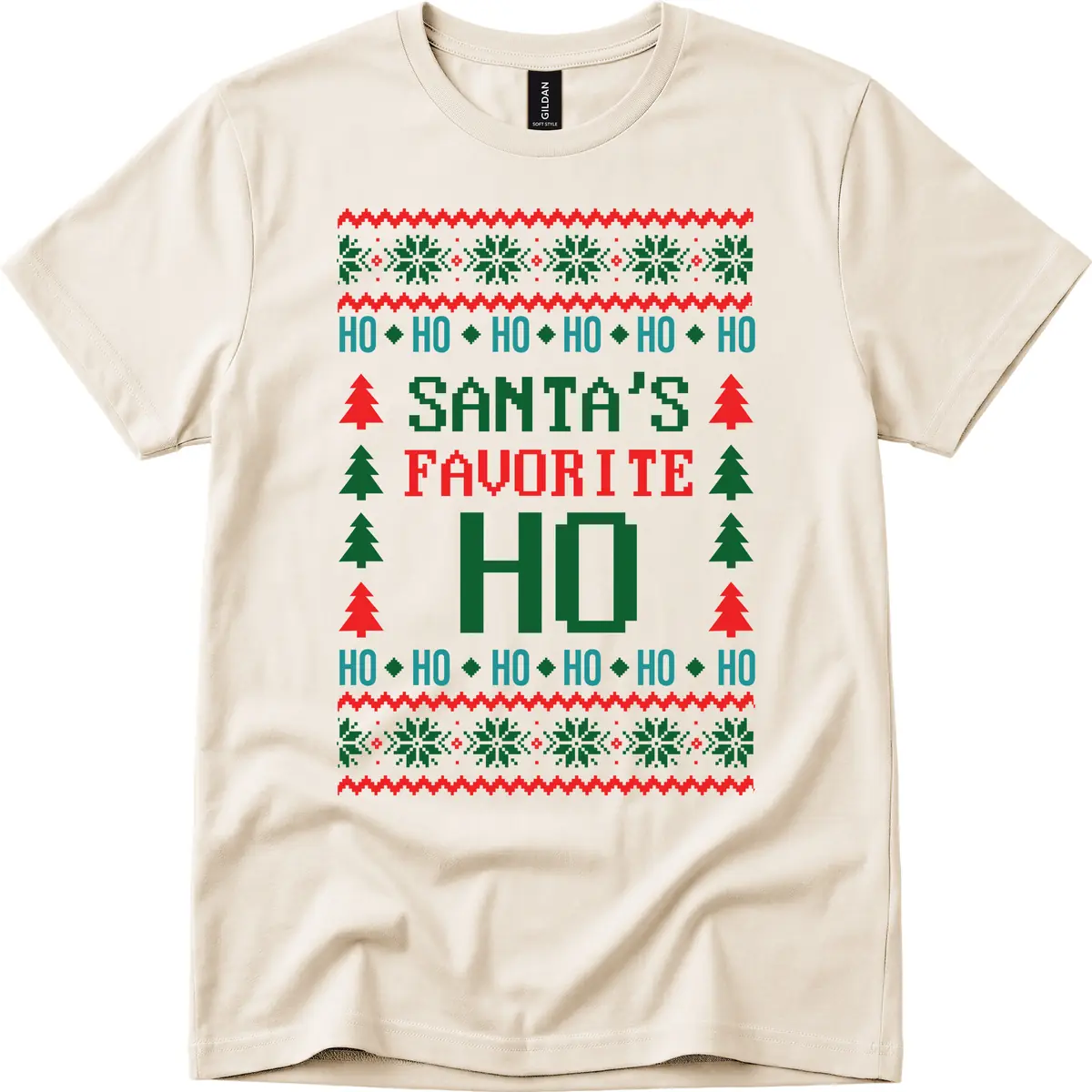 Santa's Favorite Ho Ugly Christmas Sweater T-Shirt in Natural