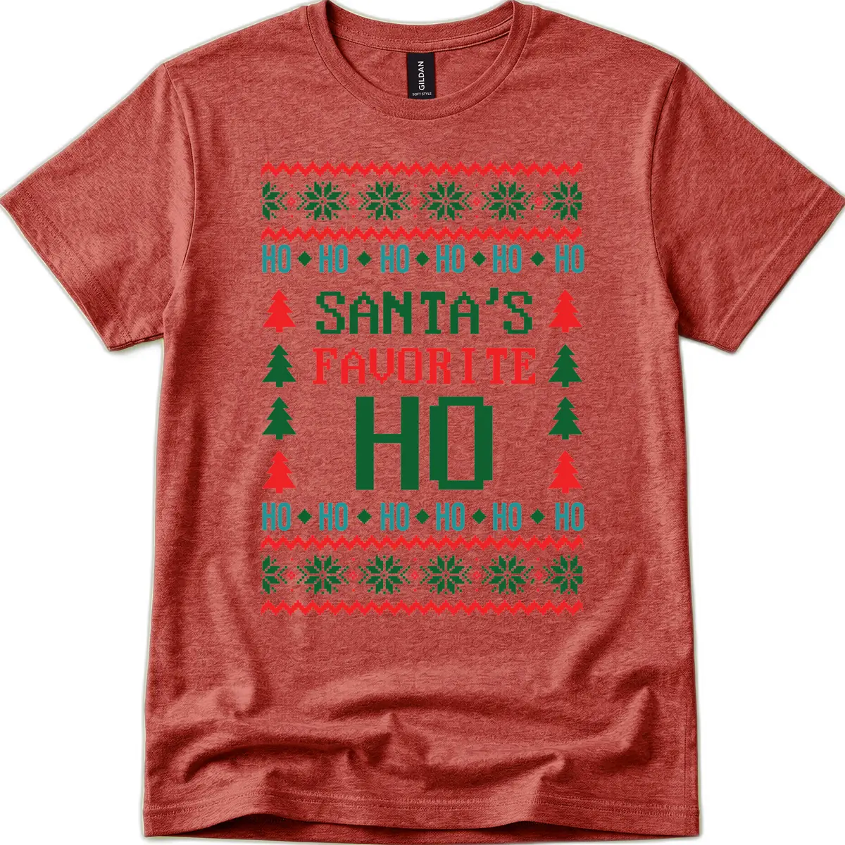 Santa's Favorite Ho Ugly Christmas Sweater T-Shirt in Heather Cardinal