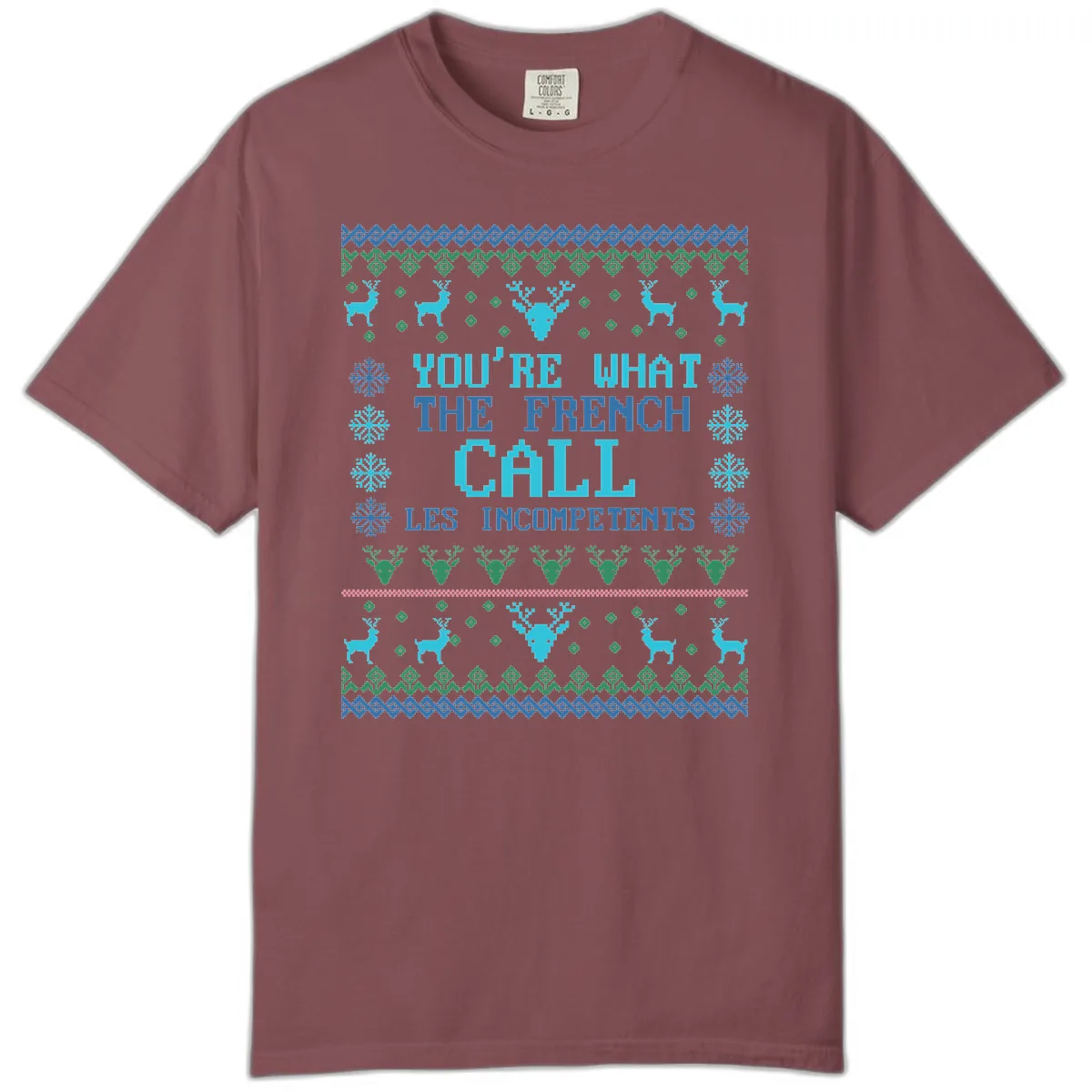 French Call Les Incompetents Ugly Sweater Comfort Color in Brick