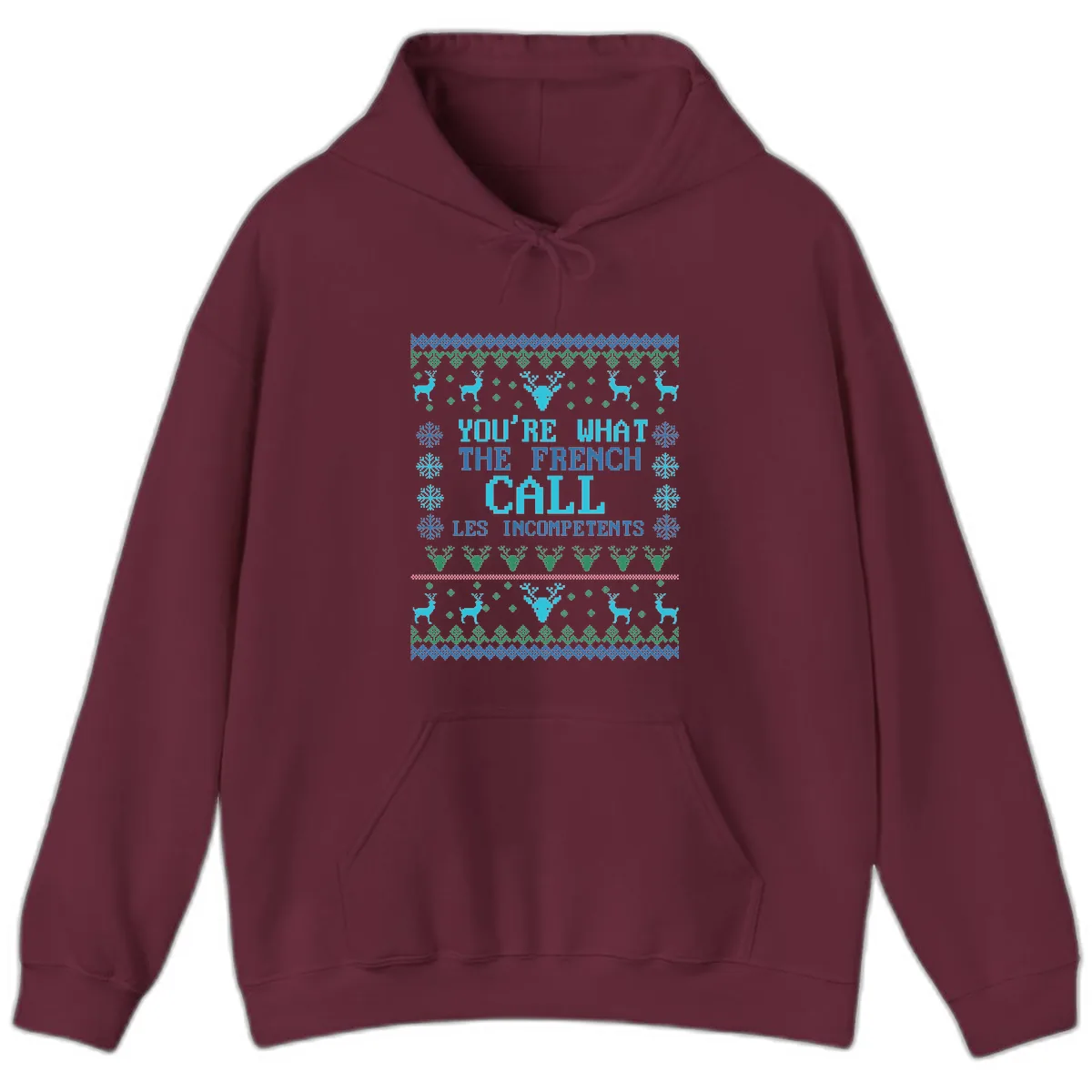 French Call Les Incompetents Ugly Sweater Hoodie in Maroon