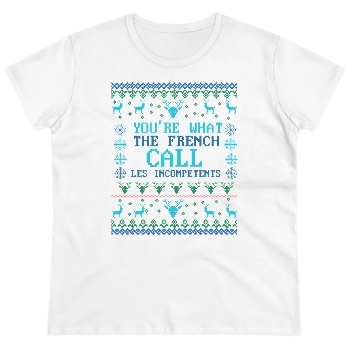 French Call Les Incompetents Ugly Sweater Ladies Tee in White