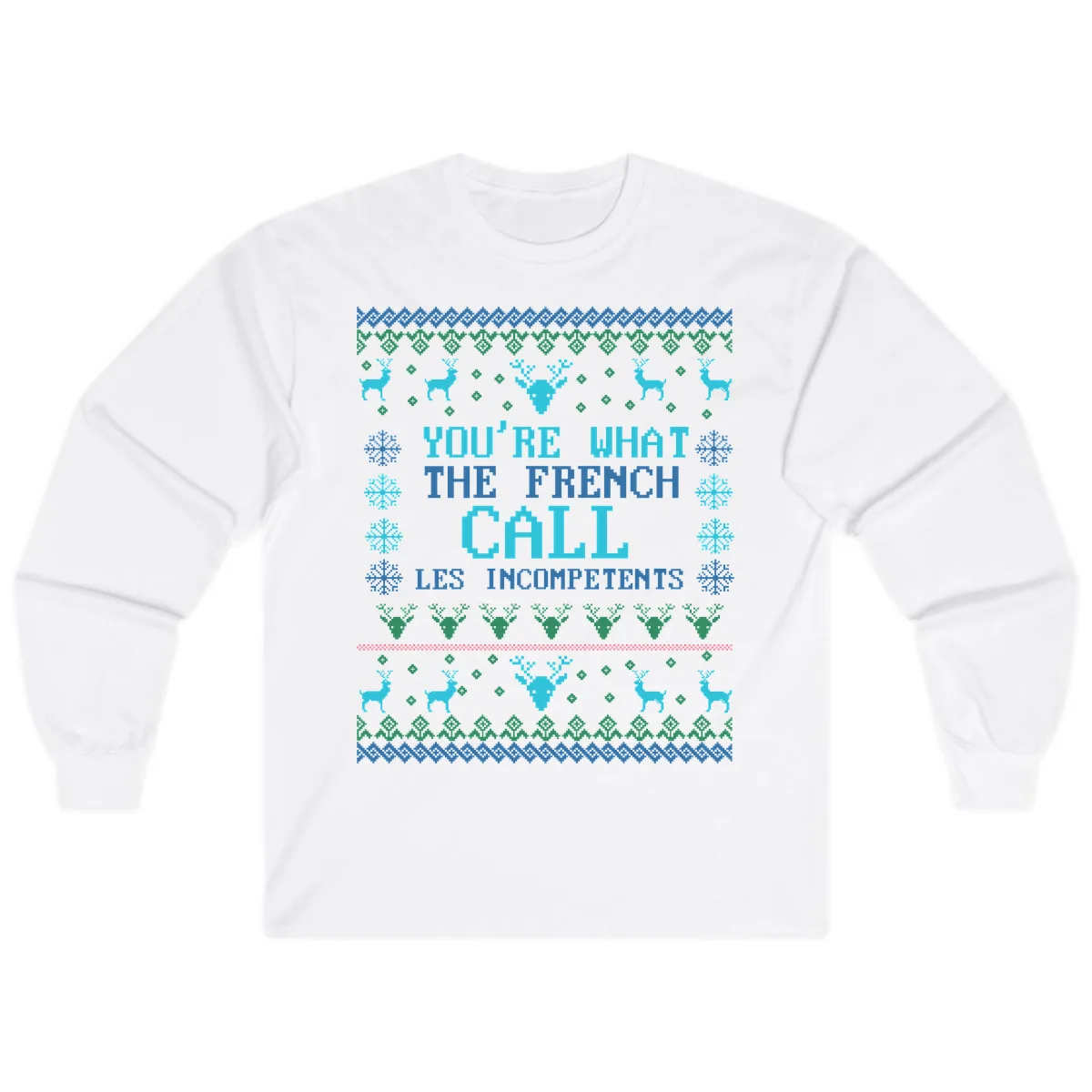 French Call Les Incompetents Ugly Sweater Long Sleeve in White