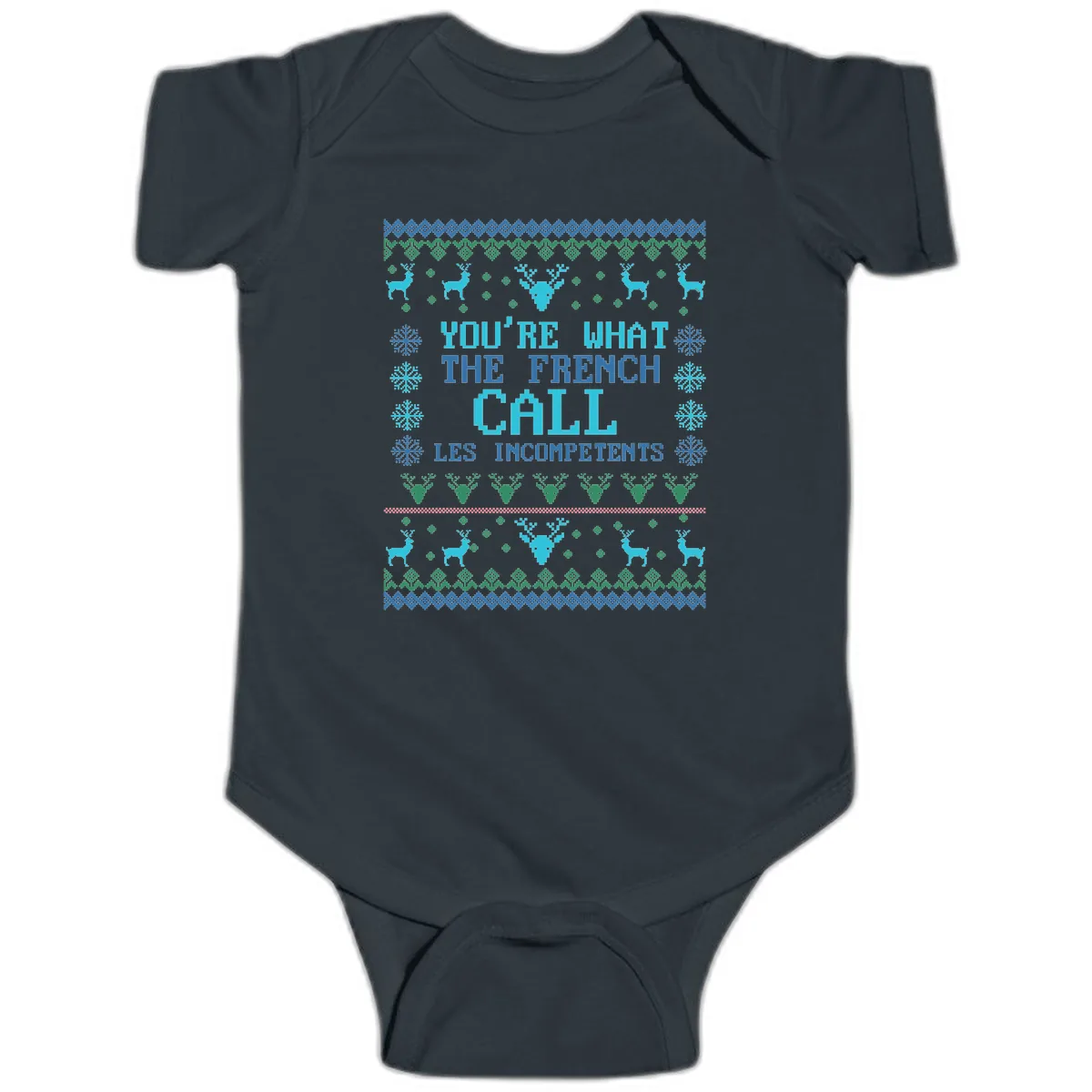 French Call Les Incompetents Ugly Sweater Baby Onesie in Black