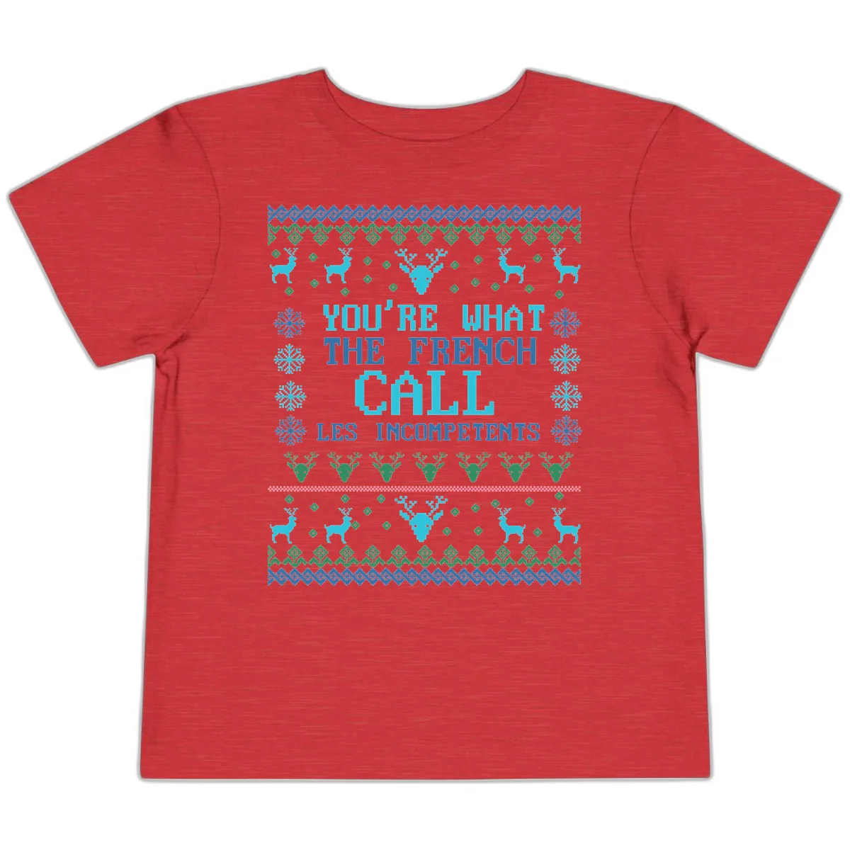French Call Les Incompetents Ugly Sweater Toddler T-Shirt in Heather Red