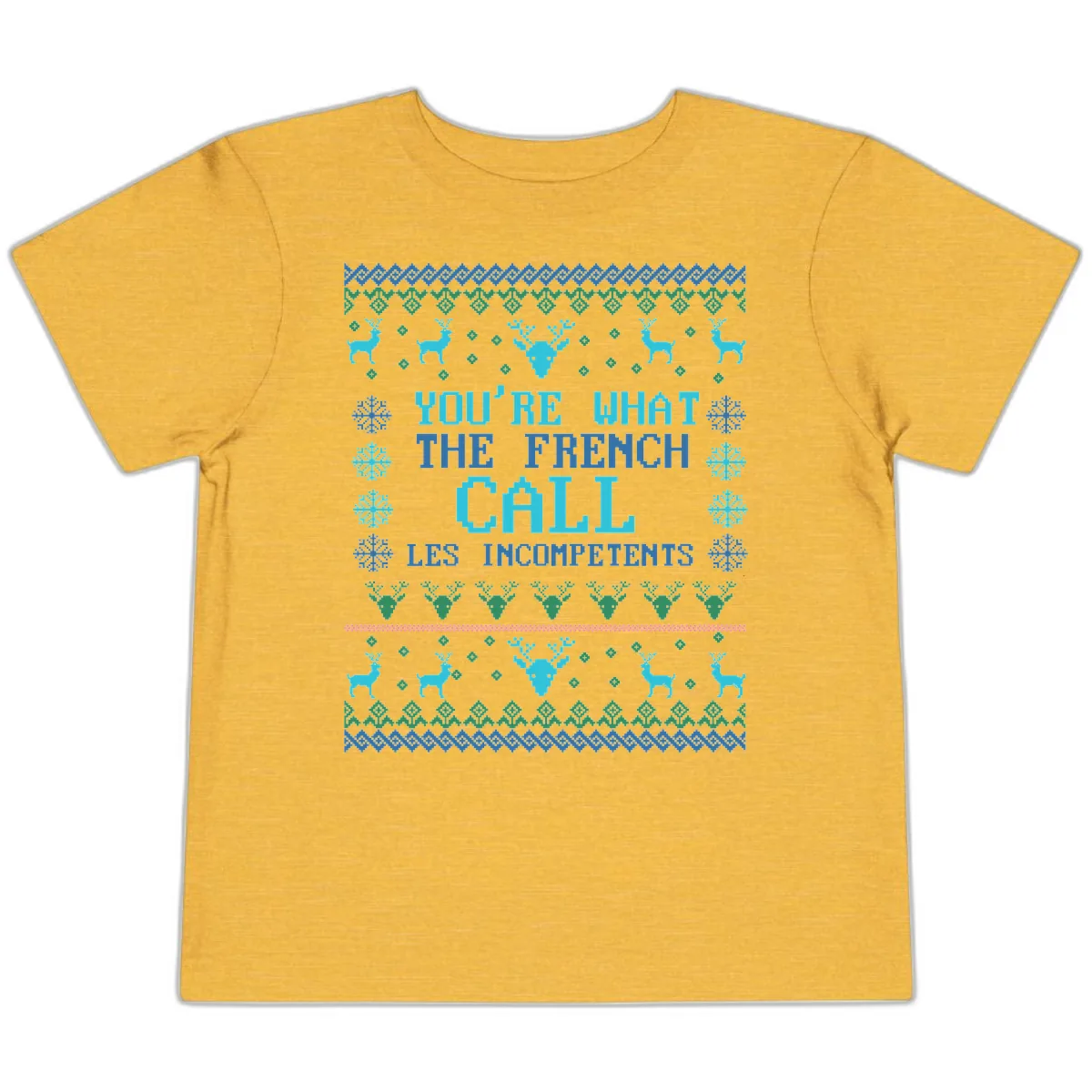 French Call Les Incompetents Ugly Sweater Toddler T-Shirt in Heather Yellow Gold