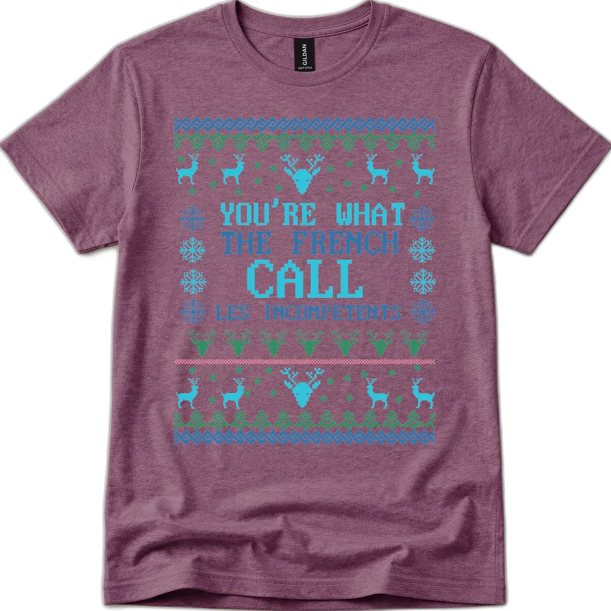 French Call Les Incompetents Ugly Sweater T-Shirt in Heather Maroon