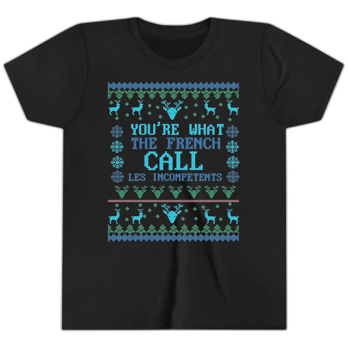 French Call Les Incompetents Ugly Sweater Youth T-Shirt in Black