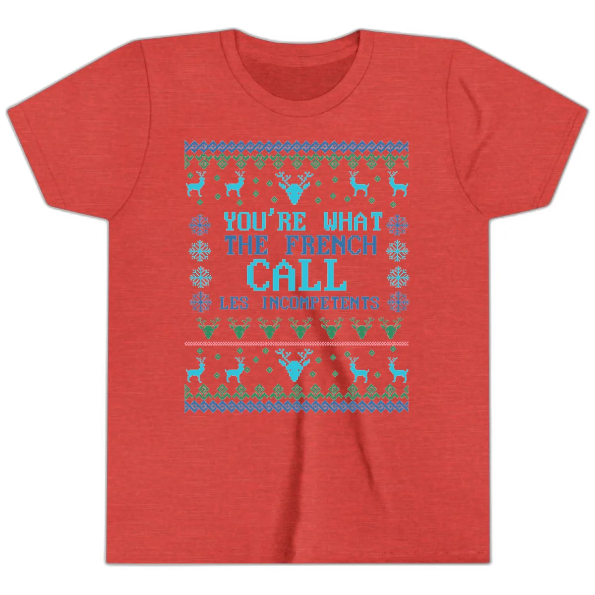 French Call Les Incompetents Ugly Sweater Youth T-Shirt in Heather Red