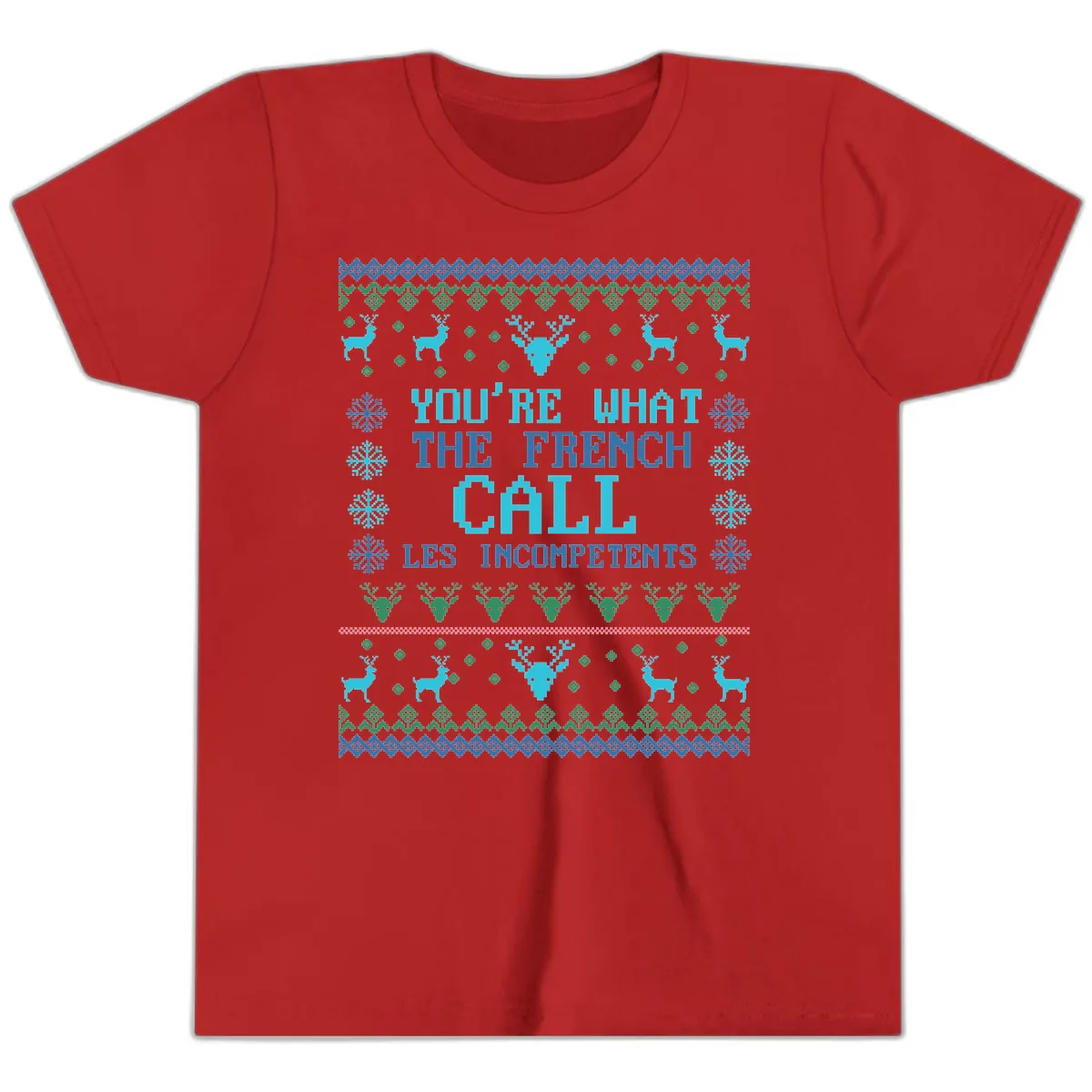 French Call Les Incompetents Ugly Sweater Youth T-Shirt in Red