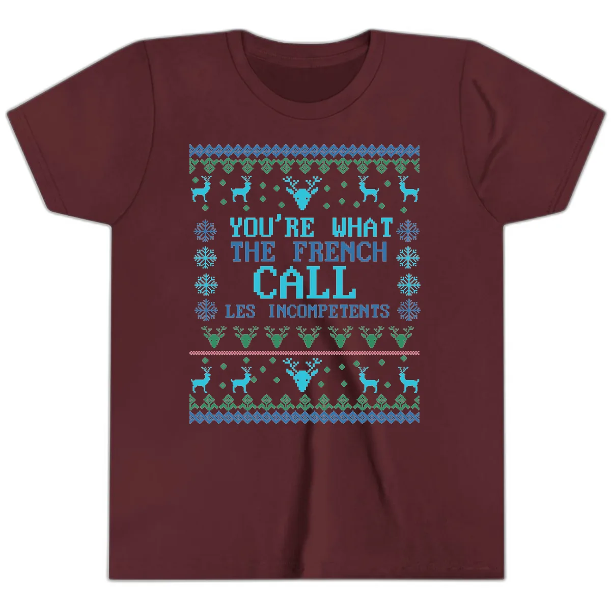 French Call Les Incompetents Ugly Sweater Youth T-Shirt in Maroon
