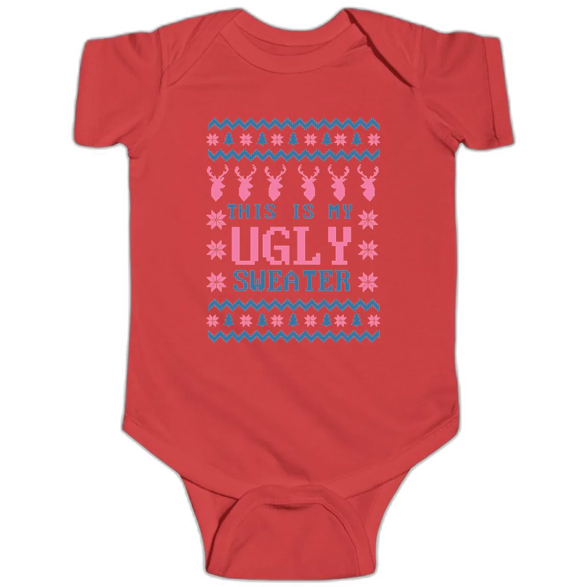My Ugly Christmas Sweater Party Design Baby Onesie in Red