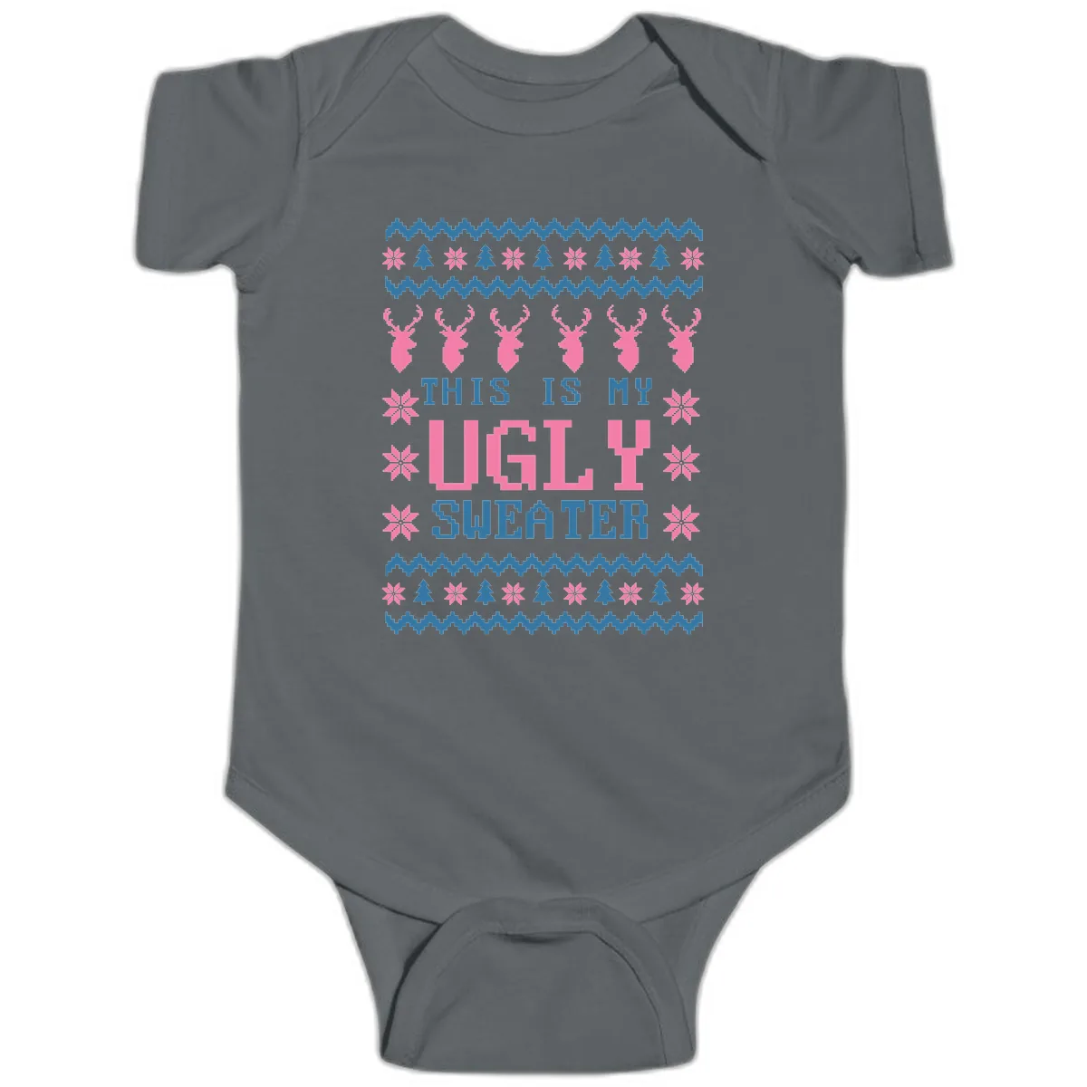 My Ugly Christmas Sweater Party Design Baby Onesie in Charcoal