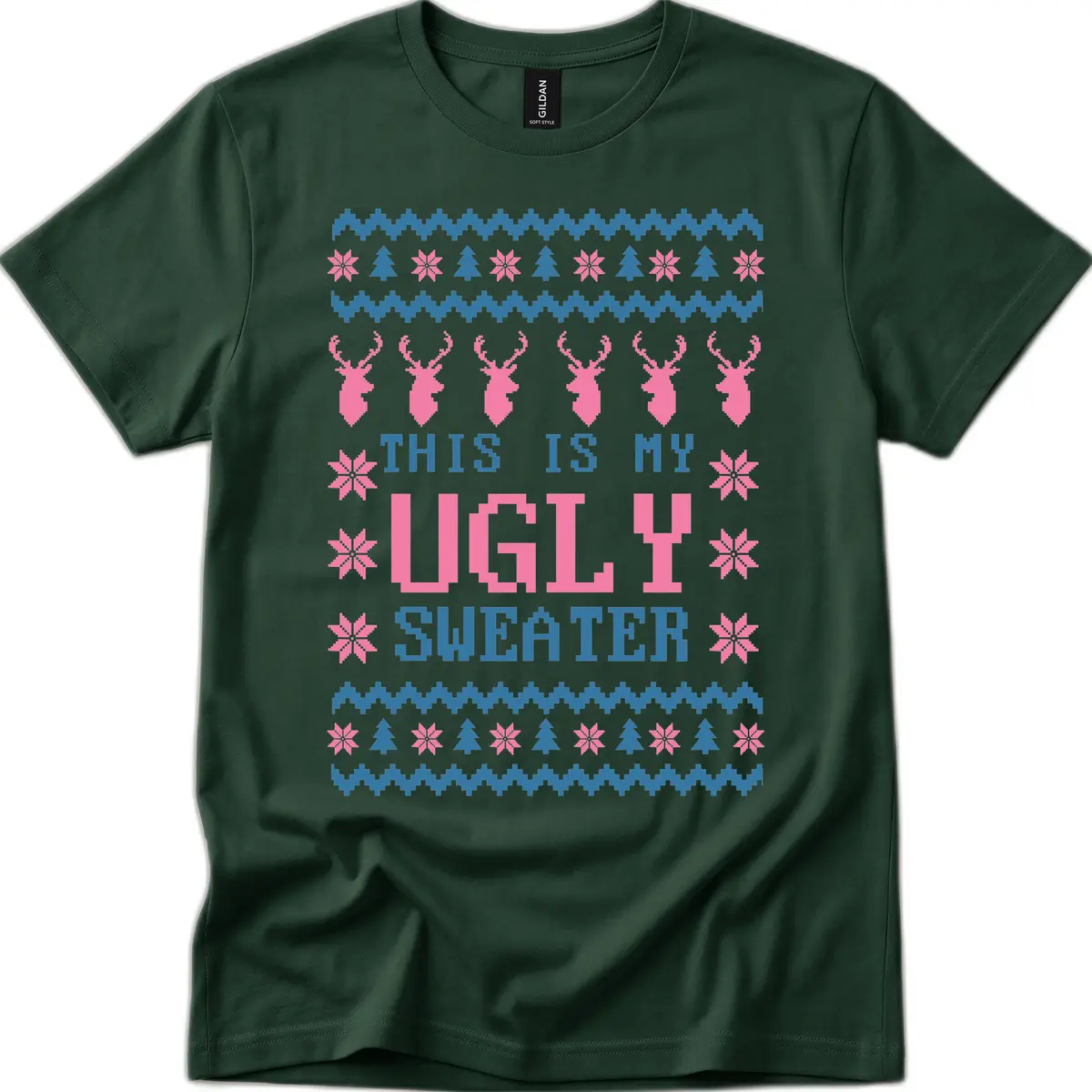 My Ugly Christmas Sweater Party Design T-Shirt in Forest Green