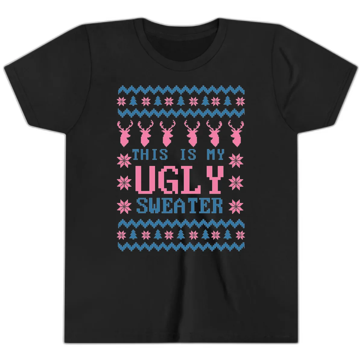 My Ugly Christmas Sweater Party Design Youth T-Shirt in Black