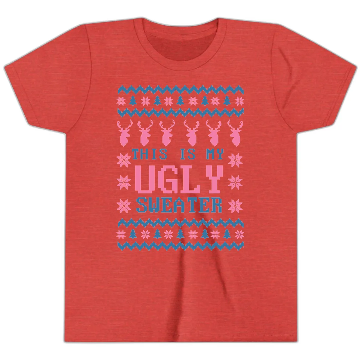 My Ugly Christmas Sweater Party Design Youth T-Shirt in Heather Red