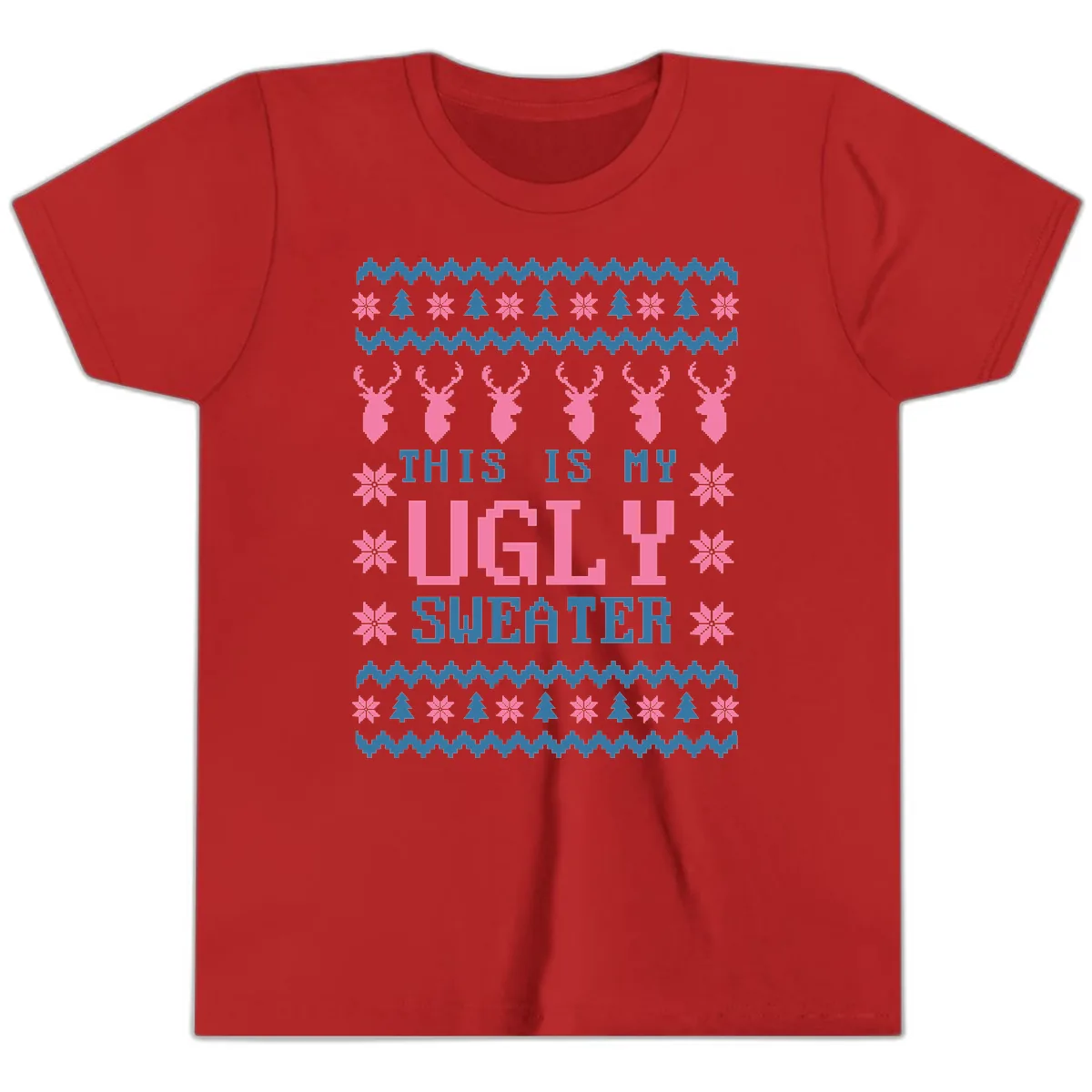 My Ugly Christmas Sweater Party Design Youth T-Shirt in Red