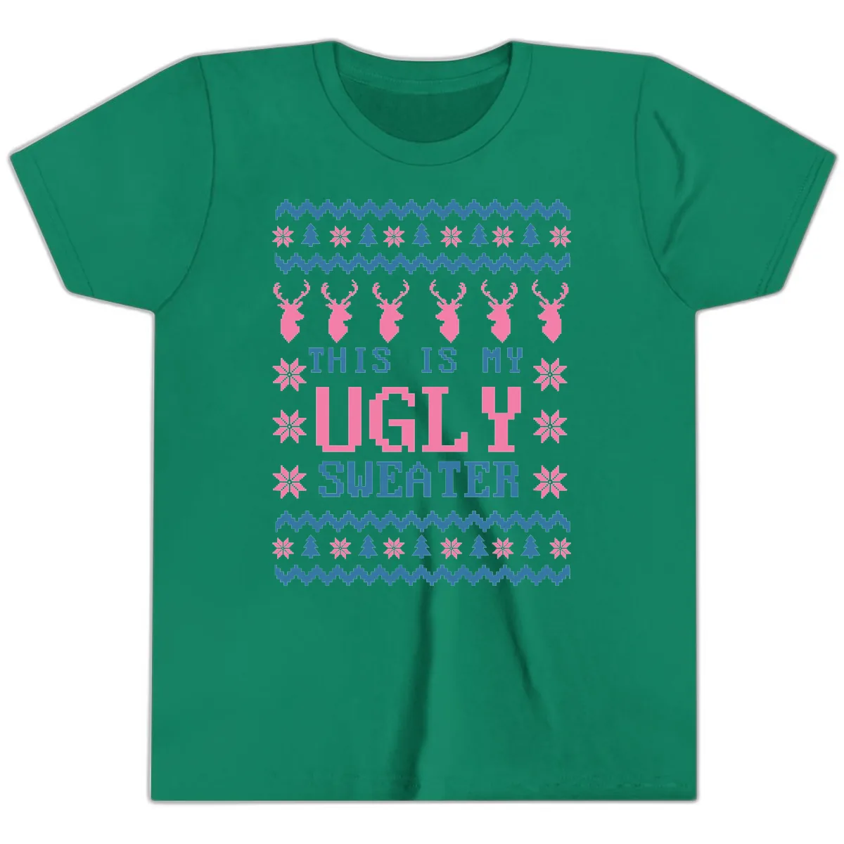 My Ugly Christmas Sweater Party Design Youth T-Shirt in Kelly