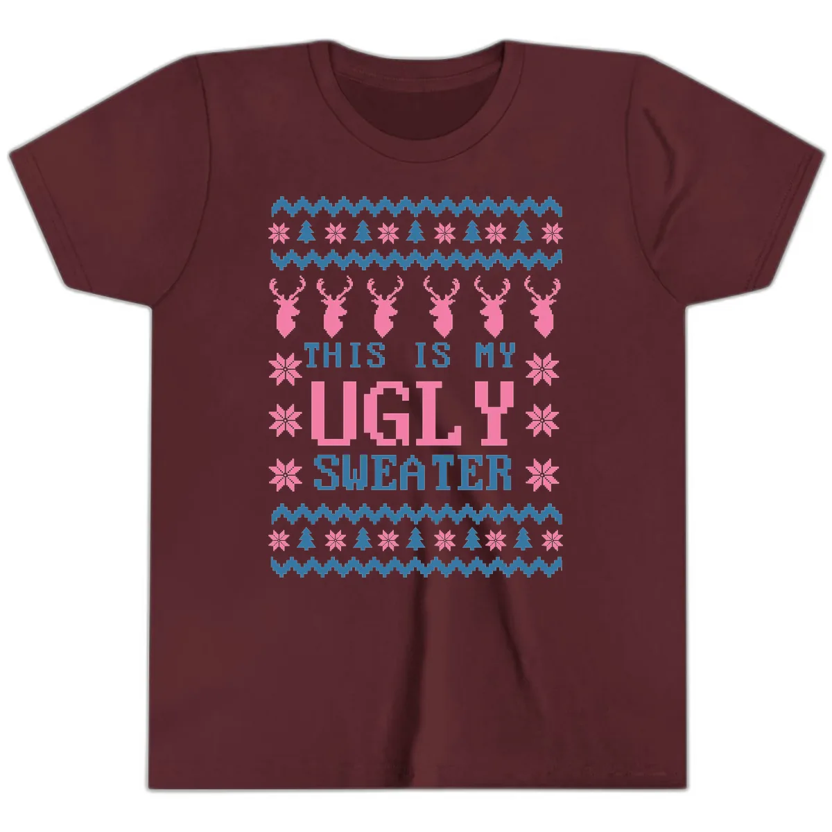 My Ugly Christmas Sweater Party Design Youth T-Shirt in Maroon