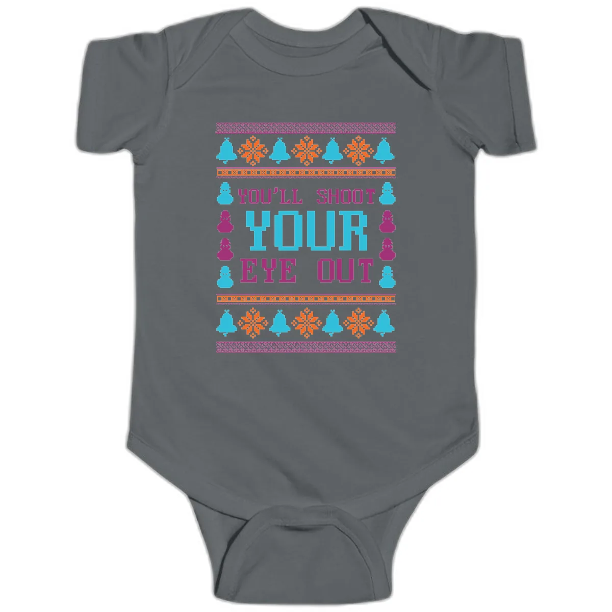 You'll Shoot Your Eye Out Christmas Baby Onesie in Charcoal