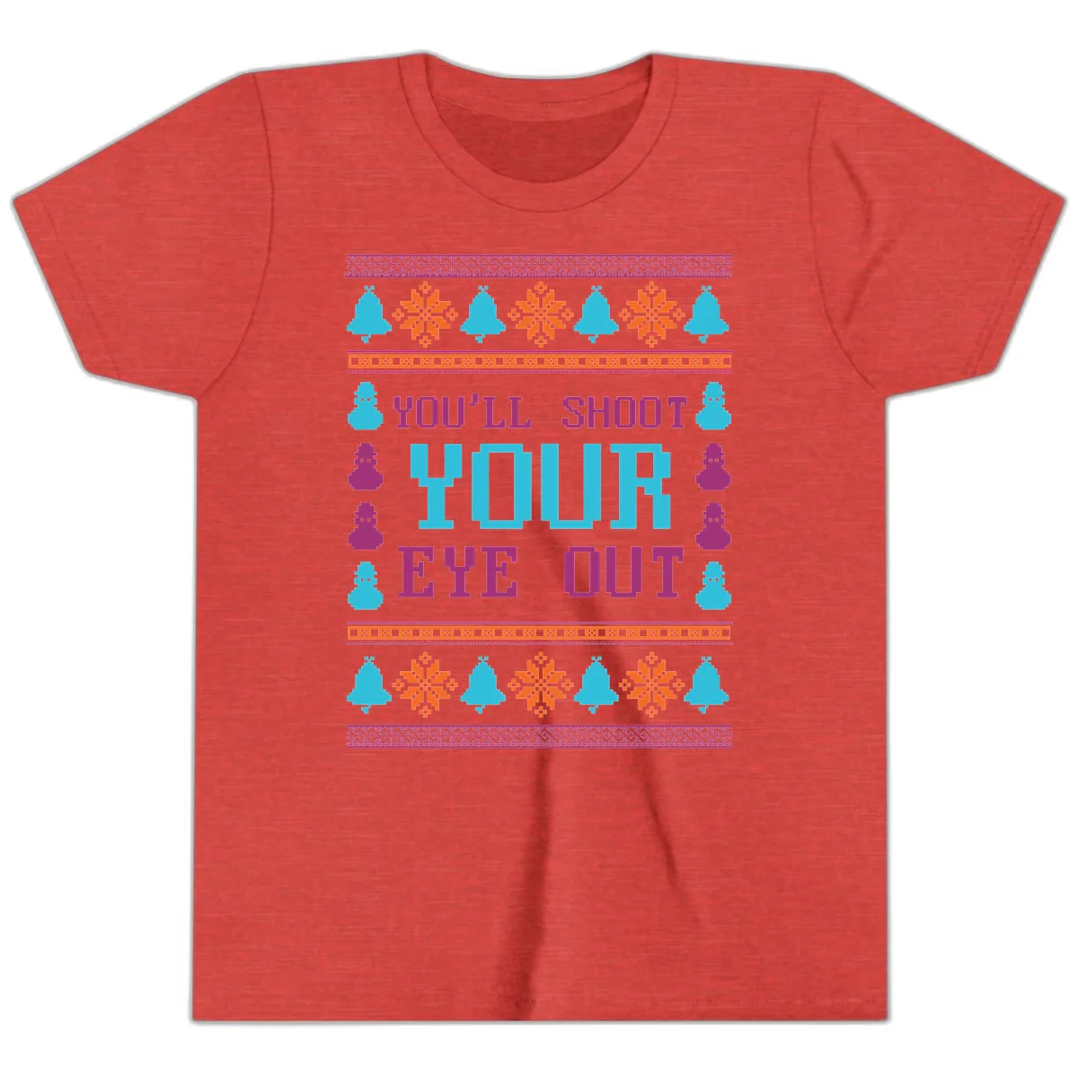 You'll Shoot Your Eye Out Christmas Youth T-Shirt in Heather Red