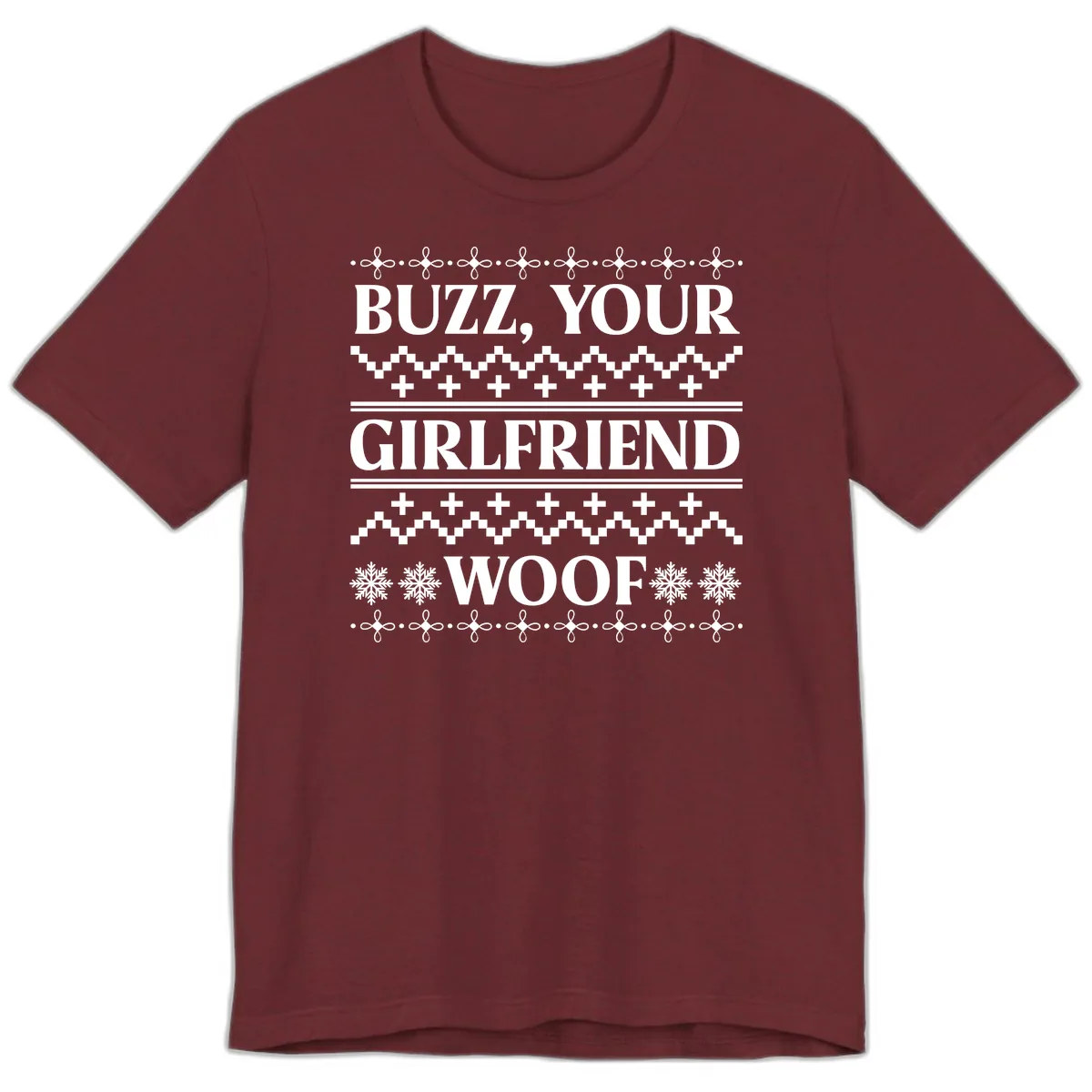 Buzz Your Girlfriend Woof Ugly Sweater Premium T-Shirt in Heather Cardinal