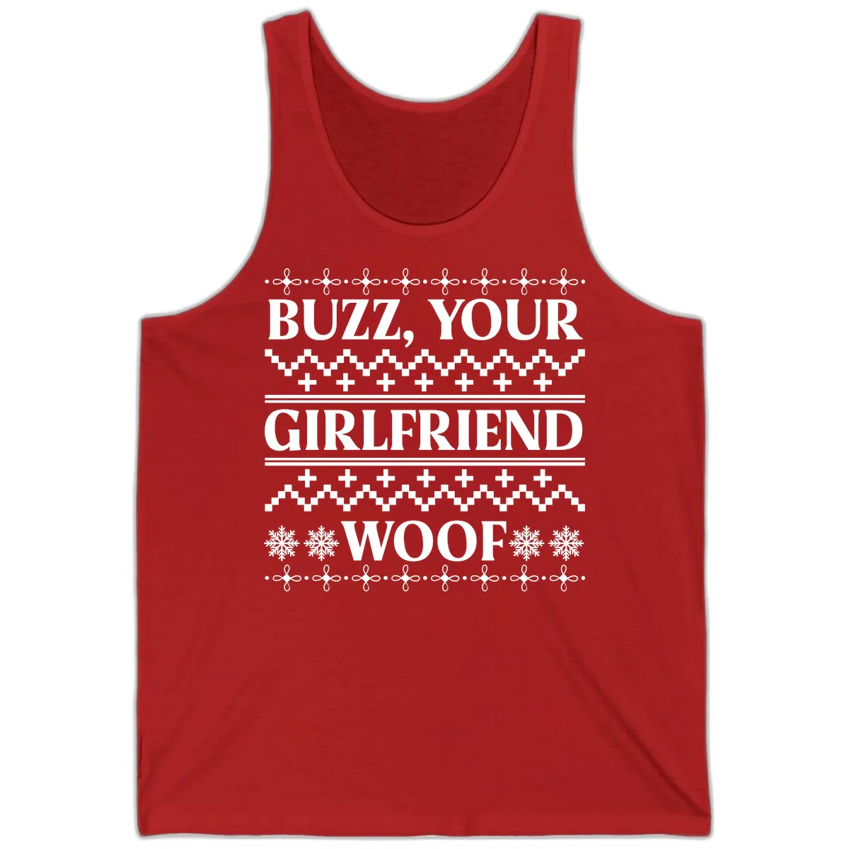 Buzz Your Girlfriend Woof Ugly Sweater Tank in Red