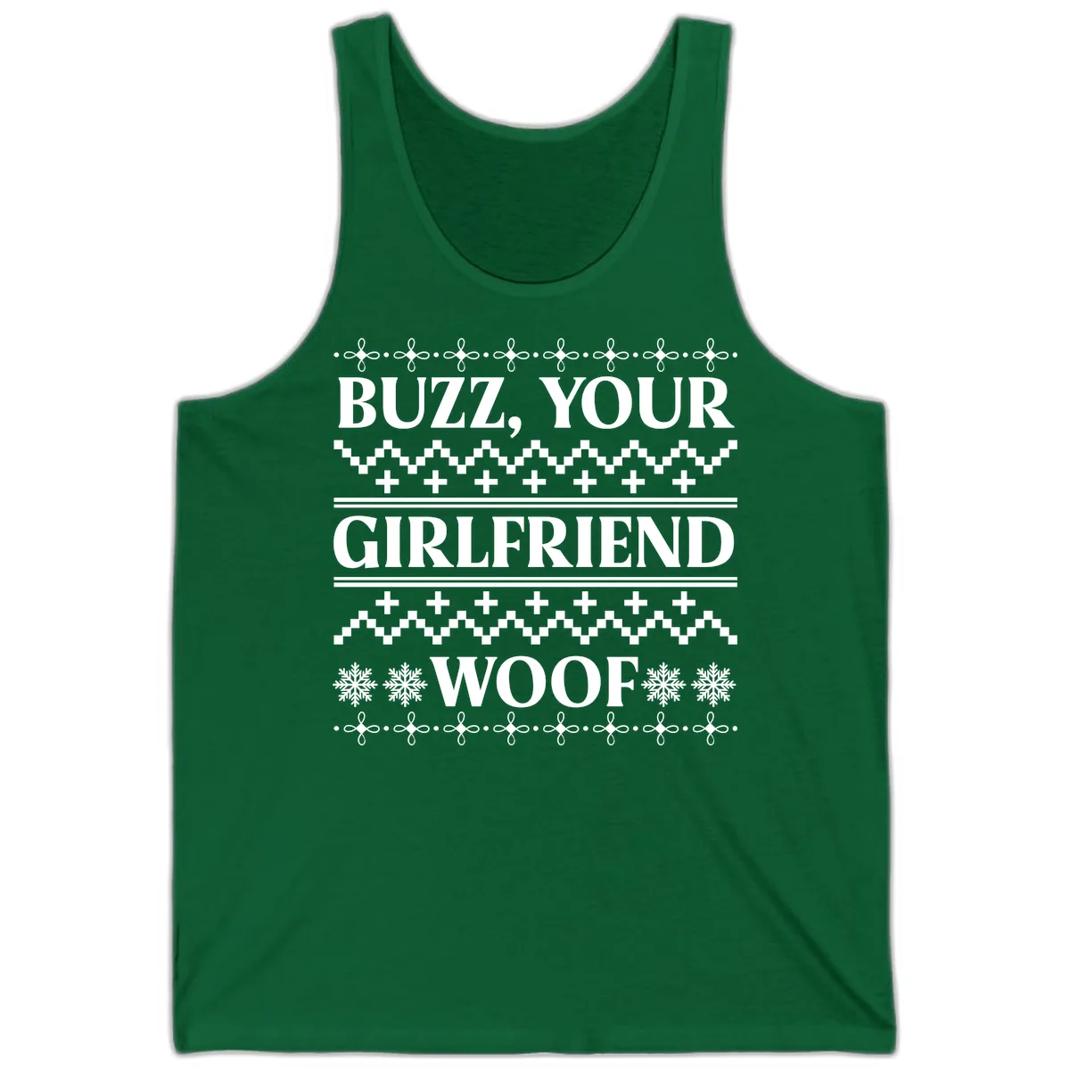 Buzz Your Girlfriend Woof Ugly Sweater Tank in Kelly