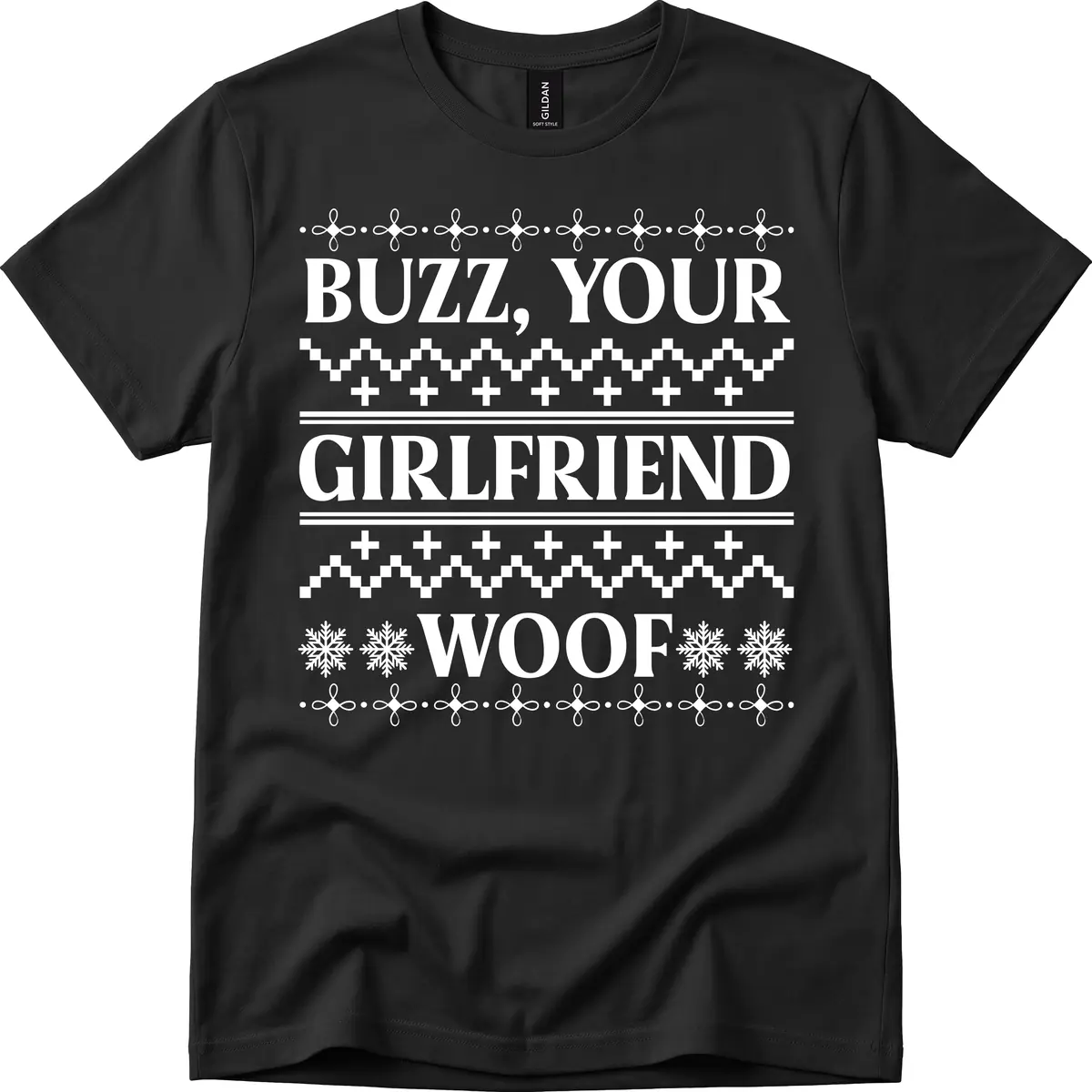 Buzz Your Girlfriend Woof Ugly Sweater T-Shirt in Black