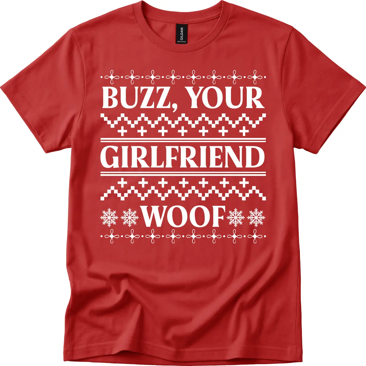 Buzz Your Girlfriend Woof Ugly Sweater T-Shirt in Red