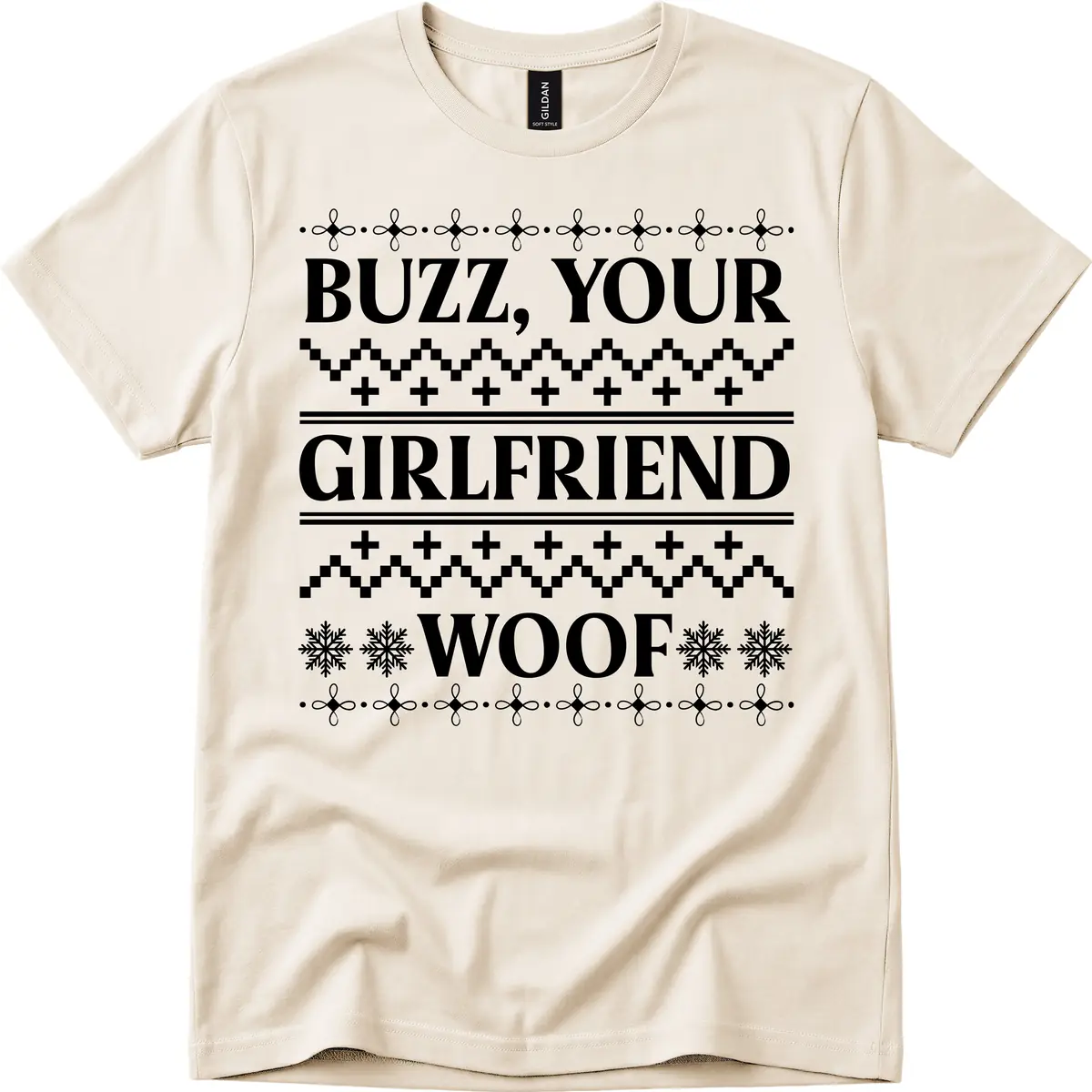 Buzz Your Girlfriend Woof Ugly Sweater T-Shirt in Natural