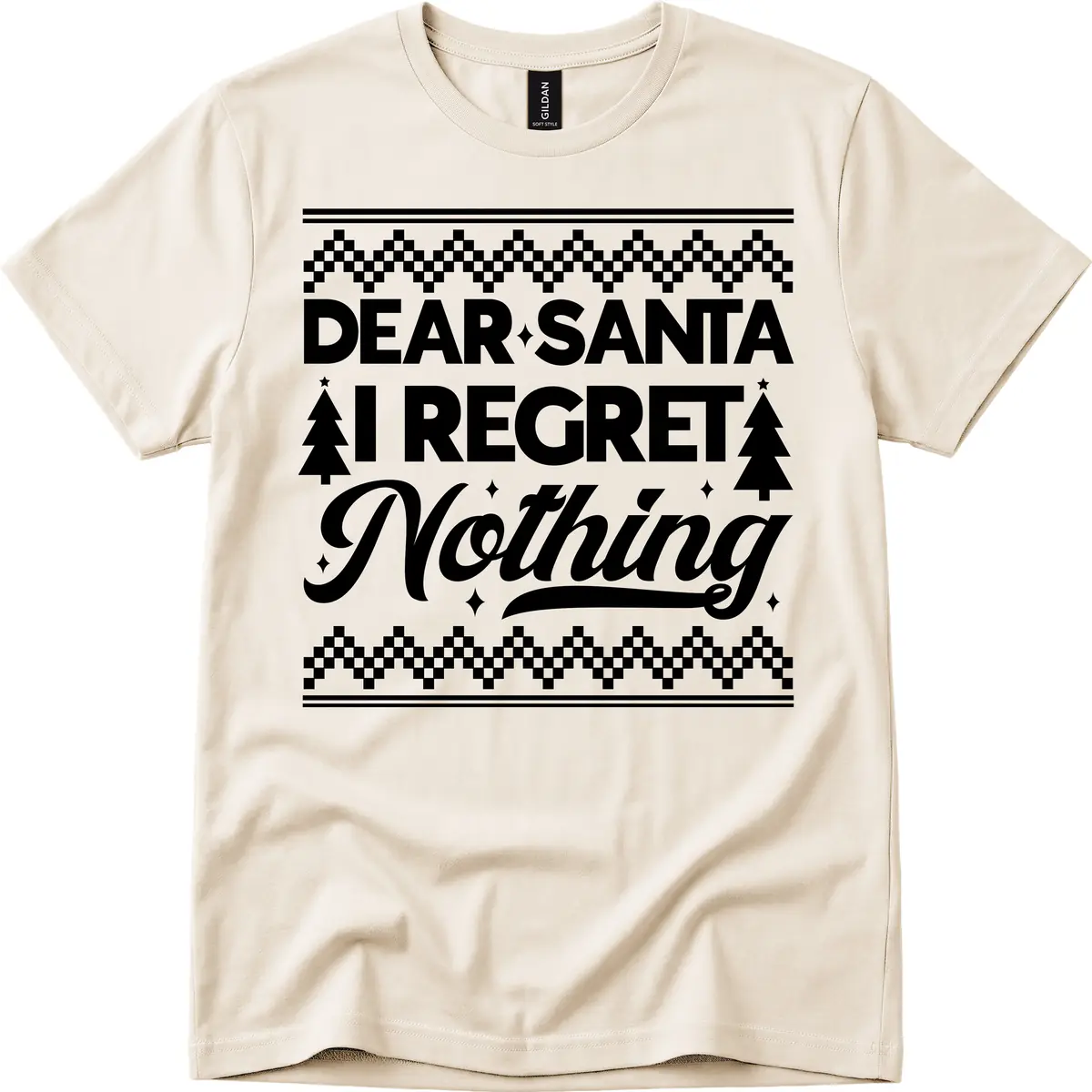 Dear Santa I Regret Nothing Christmas Apparel T-Shirt in Natural