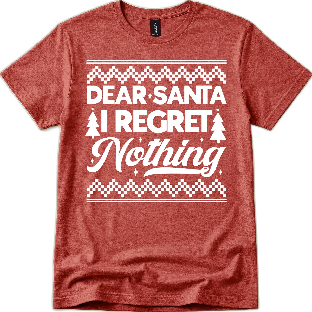 Dear Santa I Regret Nothing Christmas Apparel T-Shirt in Heather Cardinal