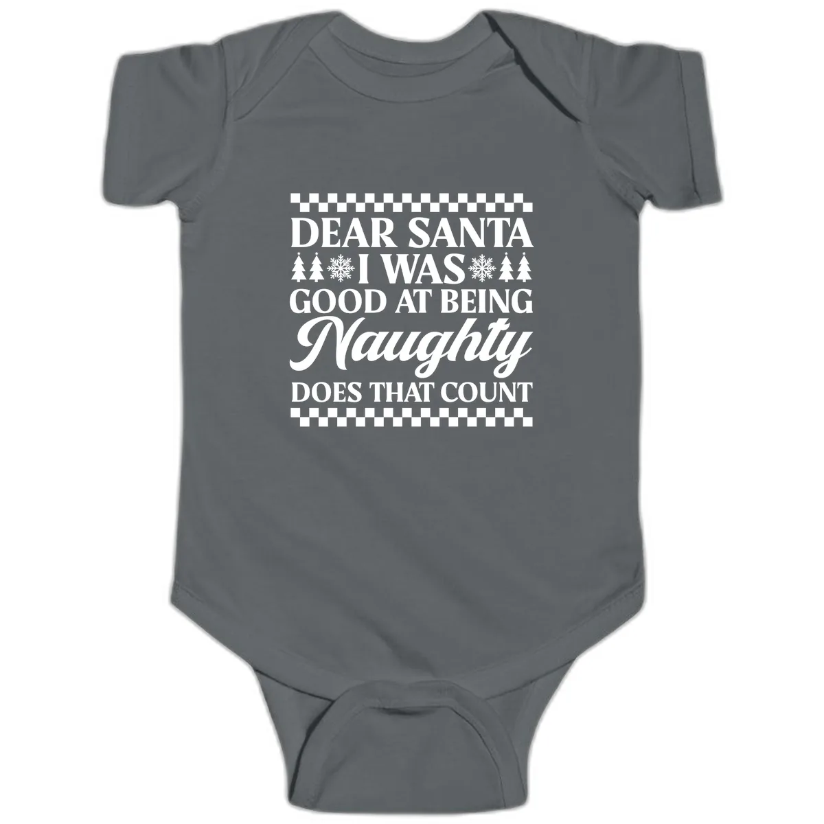 Dear Santa I Was Good At Being Naughty Baby Onesie in Charcoal