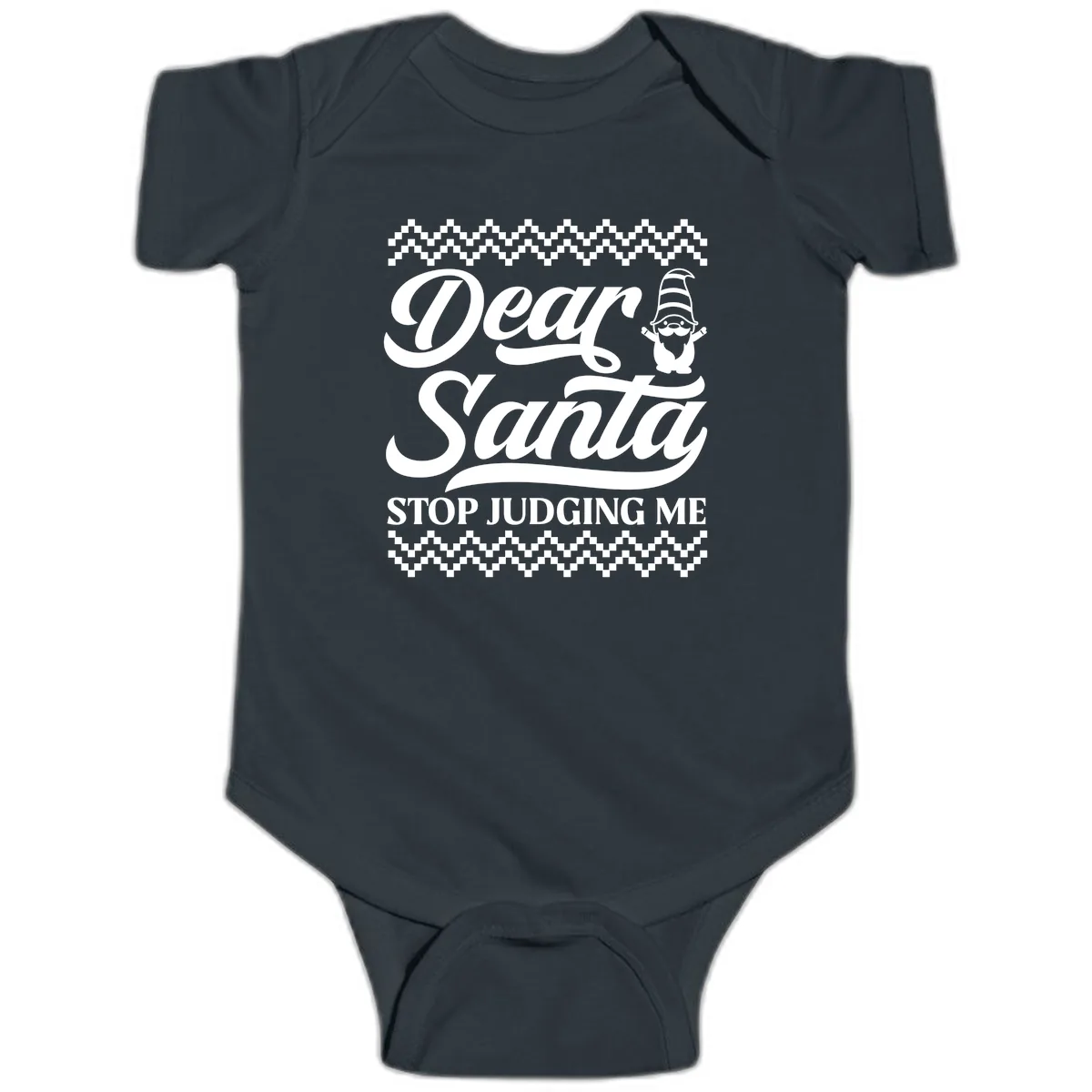 Dear Santa Stop Judging Me Gnome Baby Onesie in Black