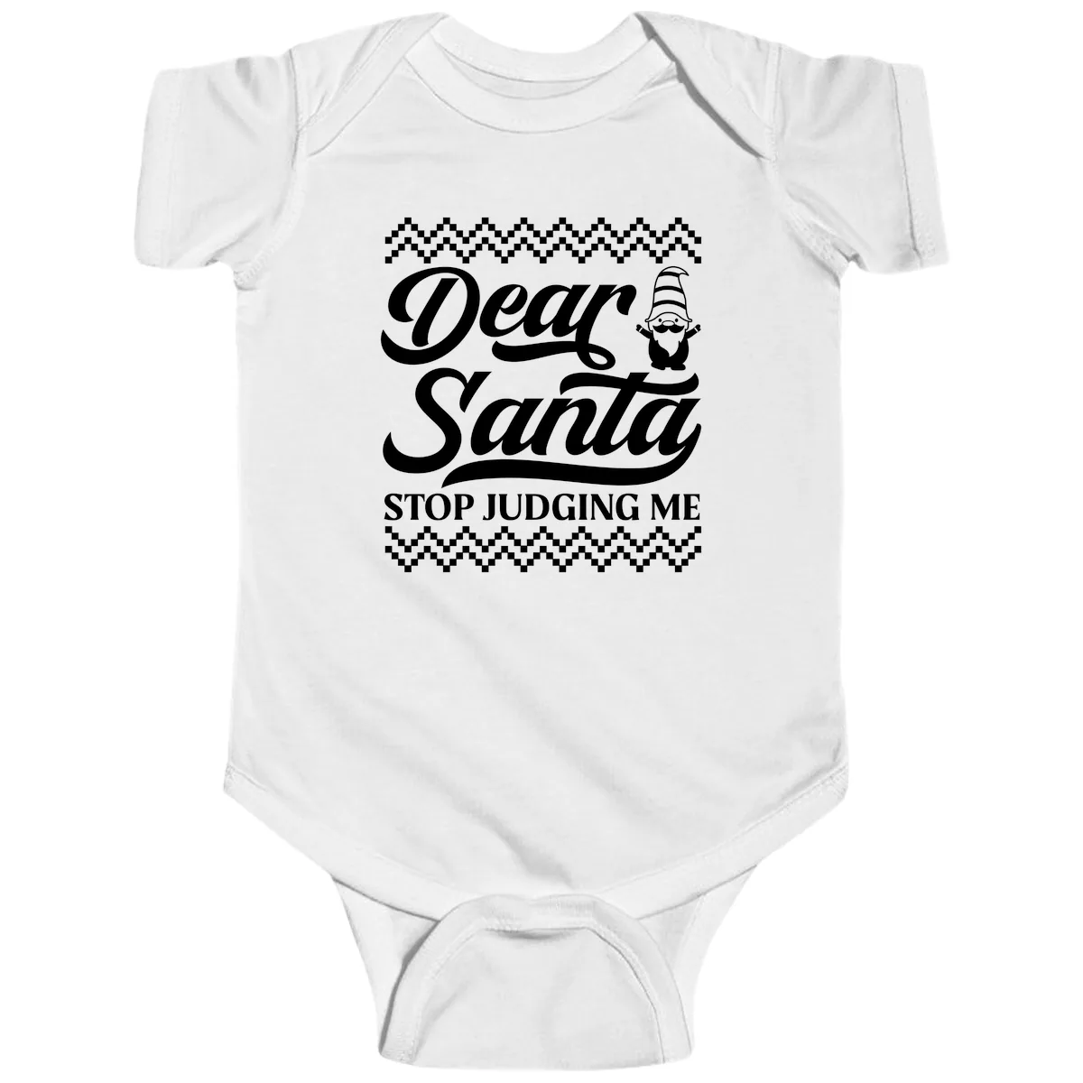 Dear Santa Stop Judging Me Gnome Baby Onesie in White