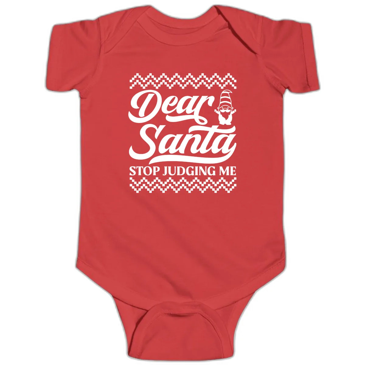 Dear Santa Stop Judging Me Gnome Baby Onesie in Red