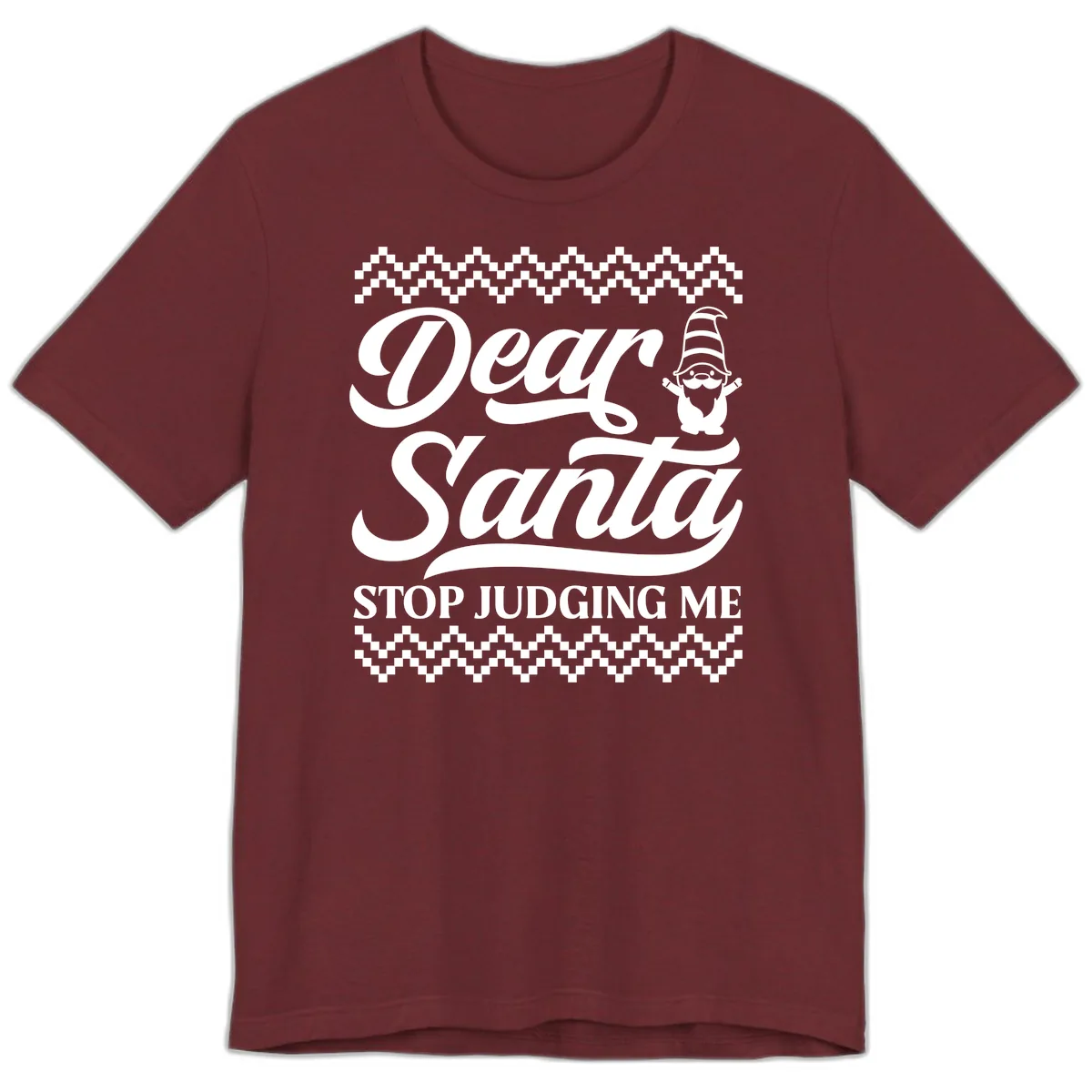 Dear Santa Stop Judging Me Gnome Premium T-Shirt in Heather Cardinal