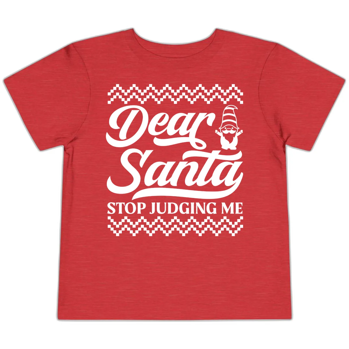 Dear Santa Stop Judging Me Gnome Toddler T-Shirt in Heather Red