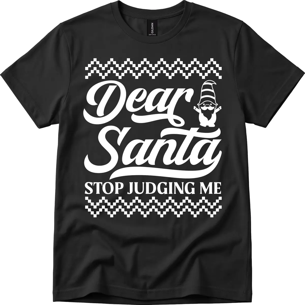 Dear Santa Stop Judging Me Gnome T-Shirt in Black
