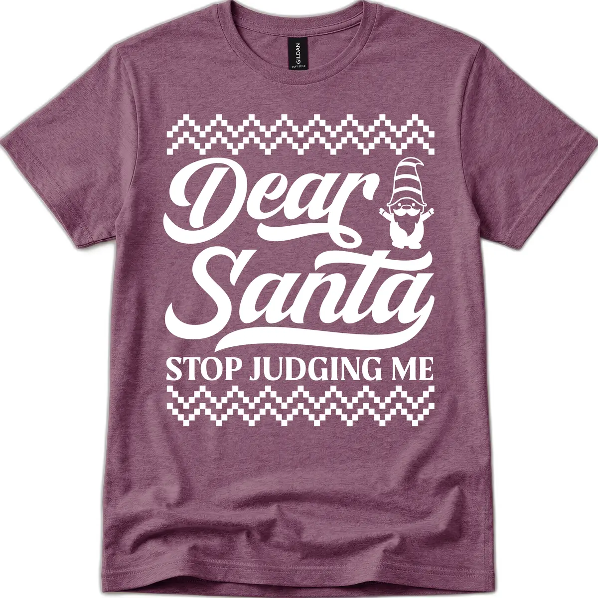 Dear Santa Stop Judging Me Gnome T-Shirt in Heather Maroon