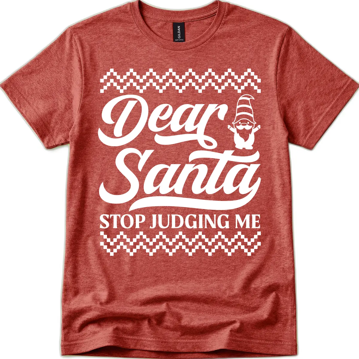 Dear Santa Stop Judging Me Gnome T-Shirt in Heather Cardinal