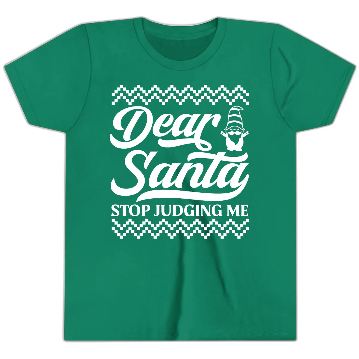 Dear Santa Stop Judging Me Gnome Youth T-Shirt in Kelly