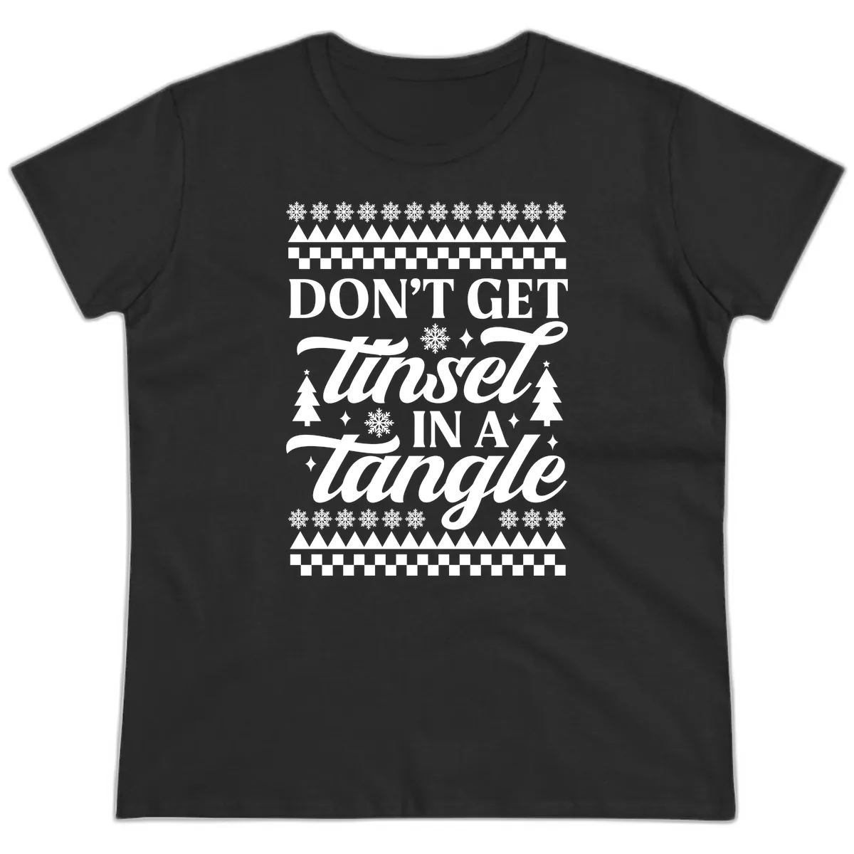 Don't Get Tinsel In A Tangle Ladies Tee in Black