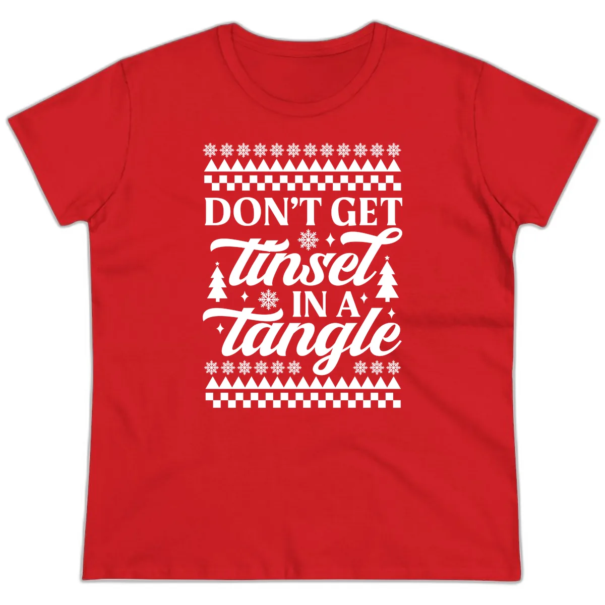 Don't Get Tinsel In A Tangle Ladies Tee in Red